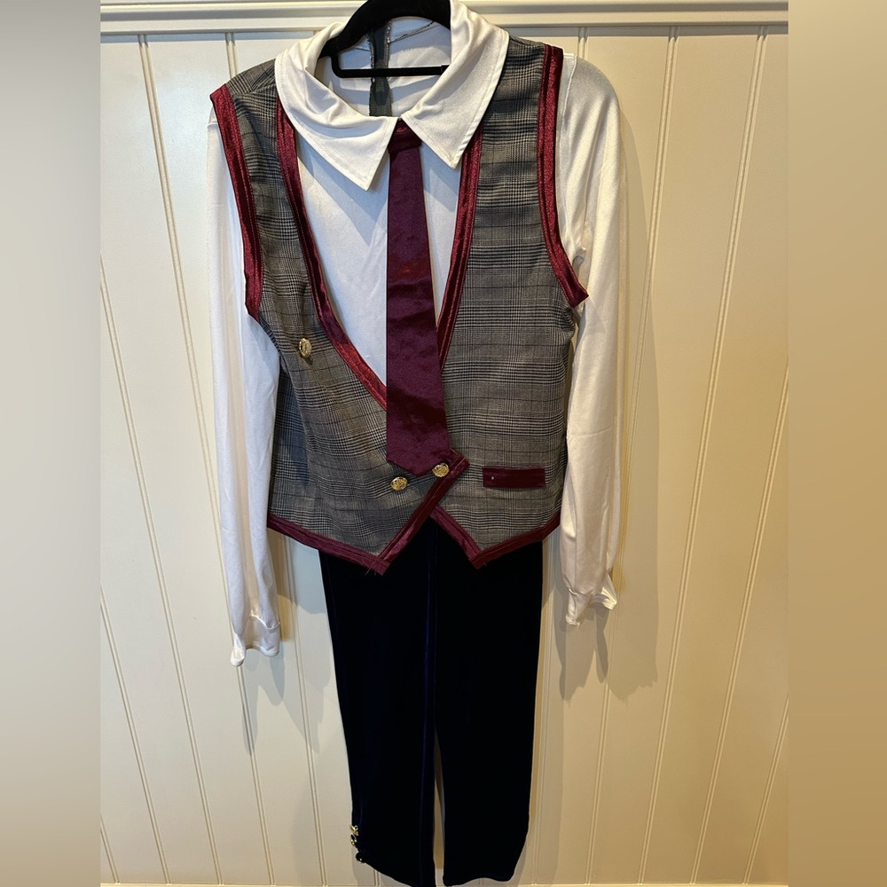 WEISSMAN Adult Medium Black Pants Vest Grey Plaid Vest White Shirt Dance…